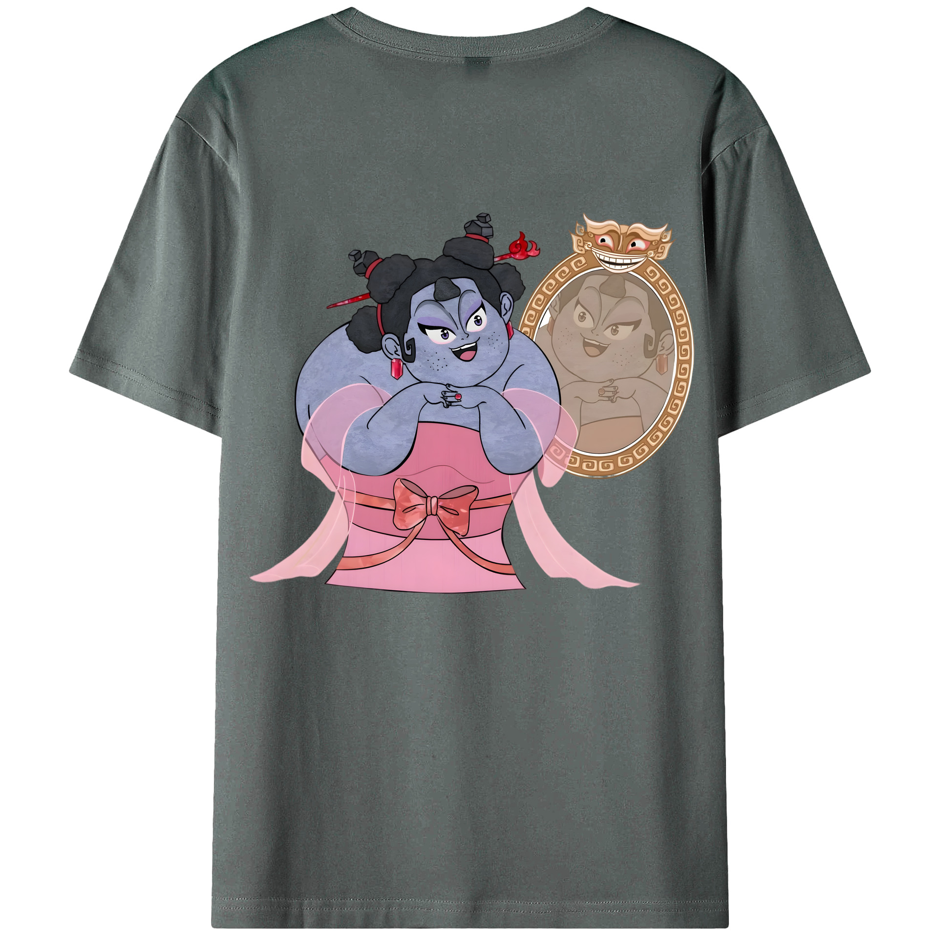 （画像用） Ne Zha 2 ナタ 魔童の大暴れ 綿100％ メンズ半袖Tシャツ（バックプリント） 通気性